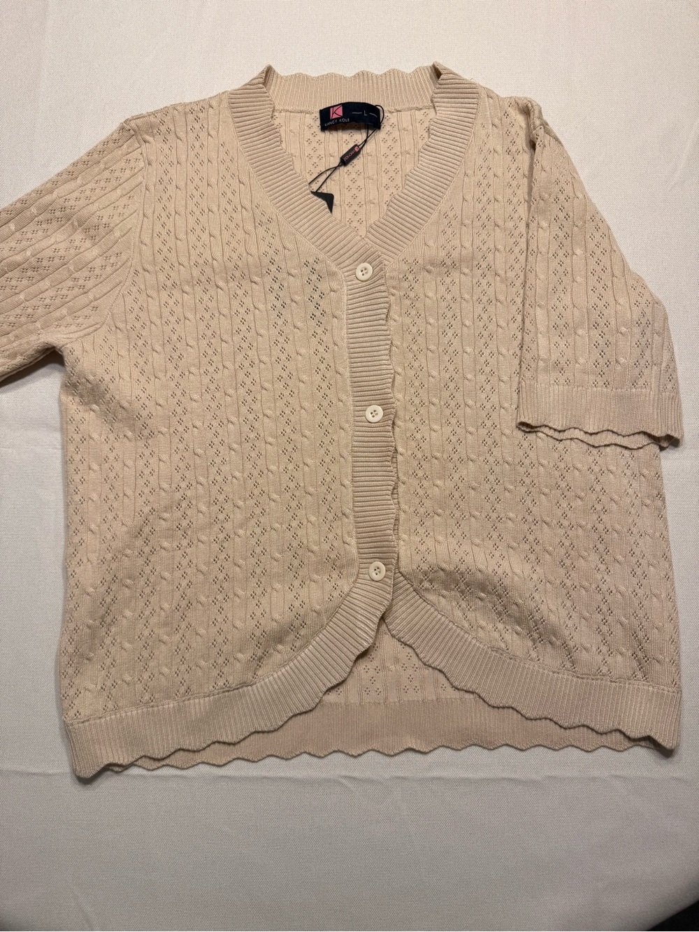 Kencie Kole Koret Cream Short-Sleeve Pointelle Cardigan